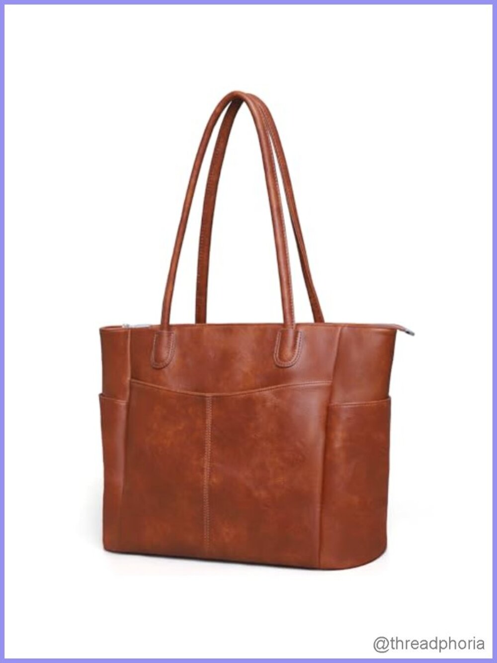 Large Vegan Leather Tote Bag 23L Zipper Work Travel Shoulder Purse